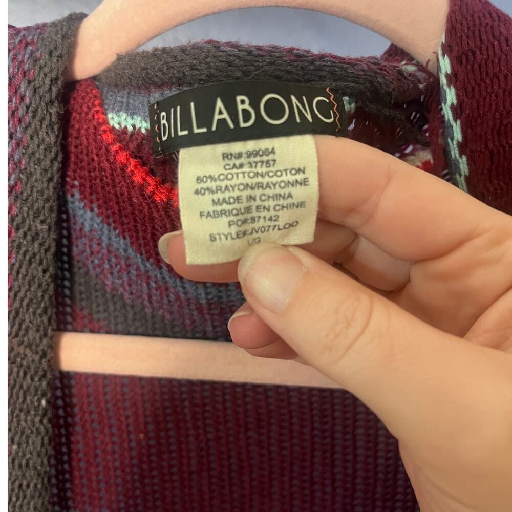 Billabong Striped Open Knit Cardigan Fringe Hem Boho Coverup Asymmetrical Large - Picture 5 of 5